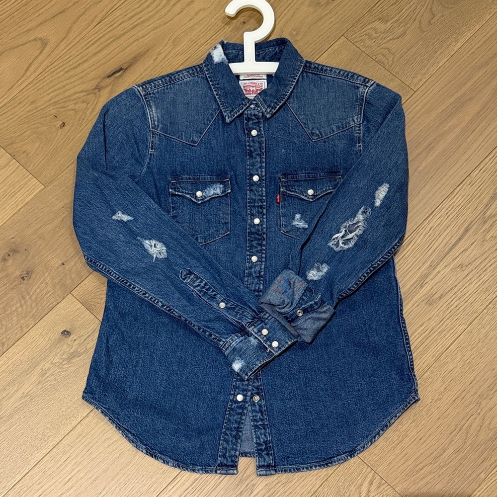Levi's Blue Denim Shirt with Distressed Accents
